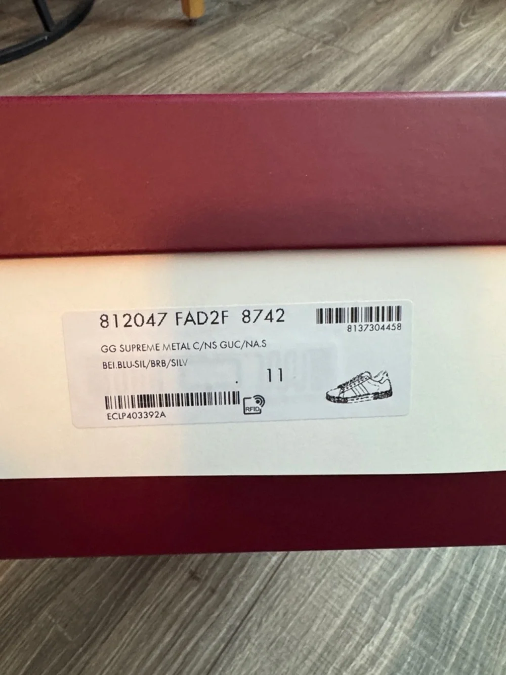 Gucci Silver GG Supreme Sneaker with Red & Navy Stripe - Picture 9 of 9